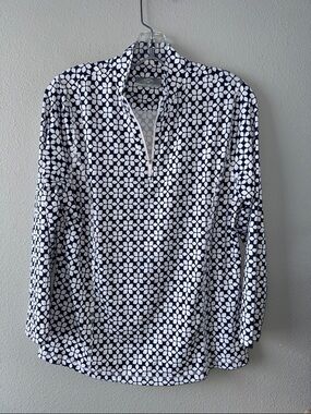 Callaway-Navy & White Geometric 1/4 Zip-Neck Pullover-Weather Series-SZ L